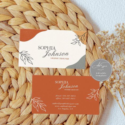 Terracotta & Beige Boho Minimalist Business Card Visitekaartje