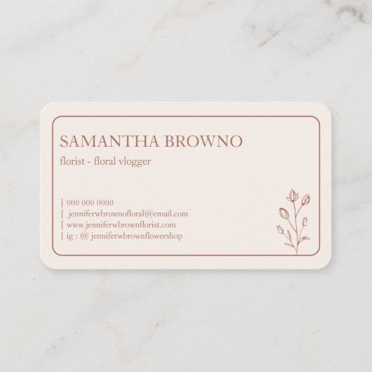 Terracotta Beige Framed Flower Visitekaartje (Achterkant)