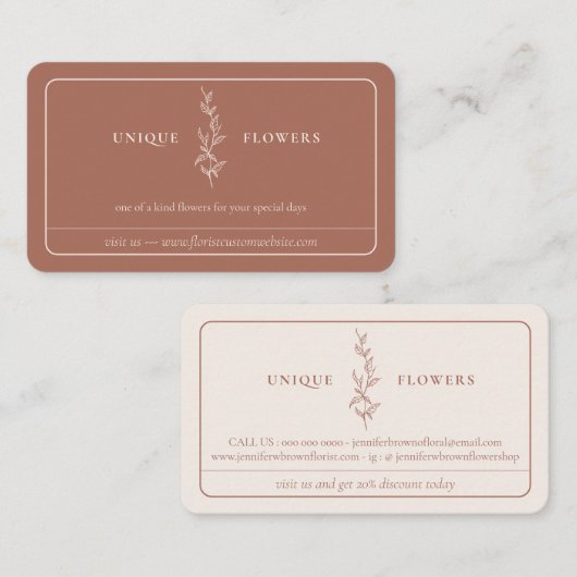 Terracotta Beige Minimale Lijn met omhulling Visitekaartje (Voorkant / Achterkant)