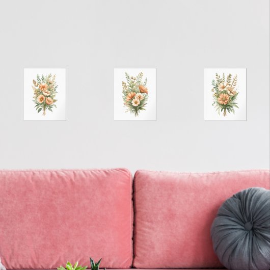 Terracotta Beige Wildflower Bloemen Waterverf Muurkunst Sets (Woonkamer)