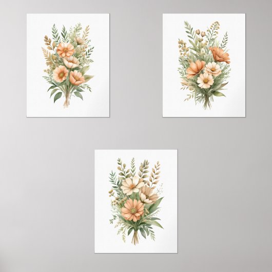 Terracotta Beige Wildflower Bloemen Waterverf Muurkunst Sets (Voorkant)