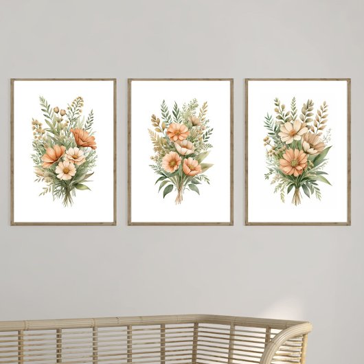 Terracotta Beige Wildflower Bloemen Waterverf Muurkunst Sets