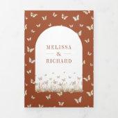 Terracotta Beige Wildflower Butterfly Arch Wedding Drieluik Uitnodiging (Cover)