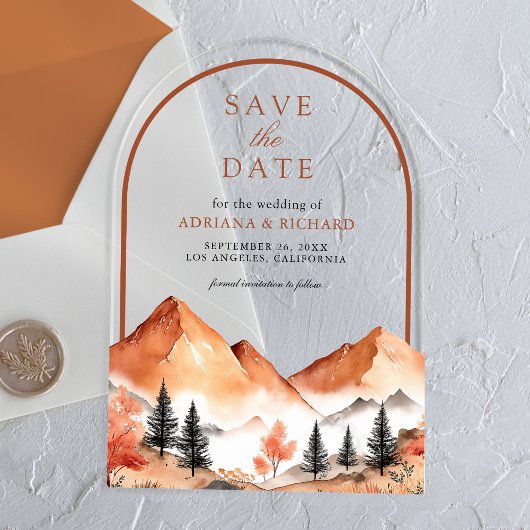 Terracotta Bergboog Trouwkaart Save the Date Acryl Uitnodigingen