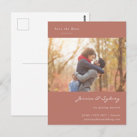 Terracotta bewaarde de paarfoto sparen de datum briefkaart (Voorkant / Achterkant)