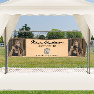 Terracotta & Black Script QR Code Minimalist Booth Spandoek