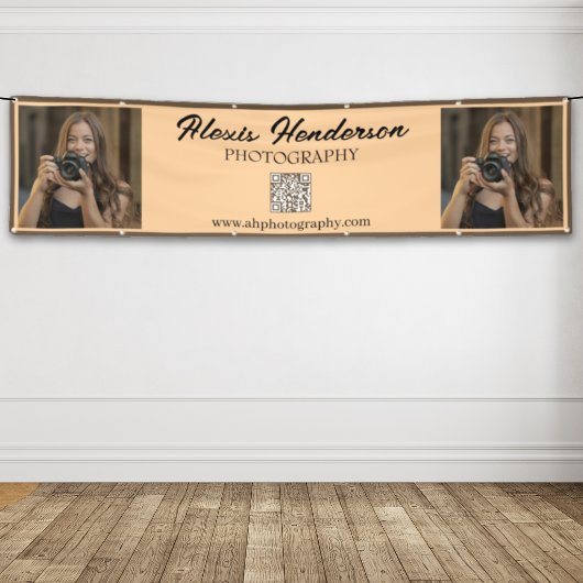 Terracotta & Black Script QR Code Minimalist Booth Spandoek