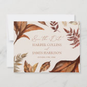 Terracotta bladeren en ivoren bruiloft save the date (Voorkant)