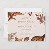 Terracotta bladeren en ivoren bruiloft save the date (Achterkant)