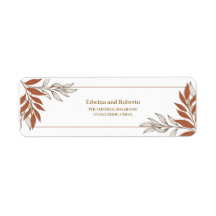 Terracotta Bladeren Huwelijk Retouradres Label