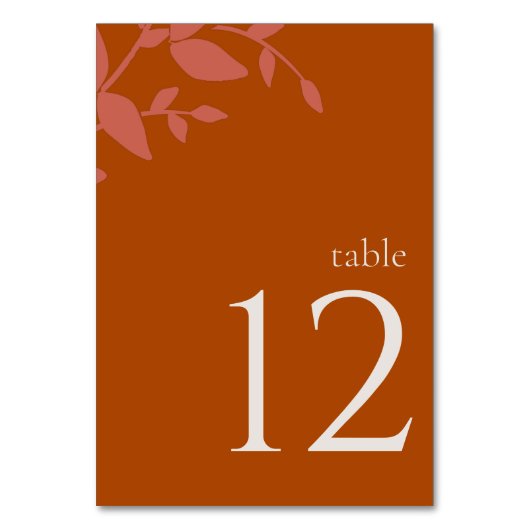 Terracotta Bladeren Moderne Trouwtafel Nummer Kaart (Voorkant)