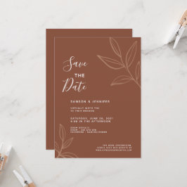 Terracotta Bladeren Save the Date Virtuele Trouwda Kaart