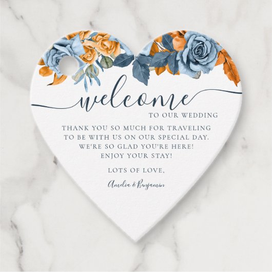 Terracotta Blauw Roest Elegant Welkom Bruiloft Bedankjes Labels (Voorkant)