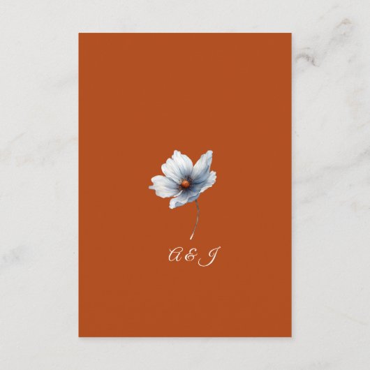 Terracotta Blauwe Bloemen Chic Anemoon Herfst Huwe Informatiekaartje (Achterkant)