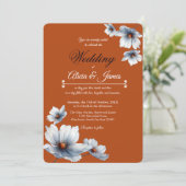 Terracotta Blauwe Bloemen Chic Anemoon Herfst Huwe Kaart (Staand voorkant)