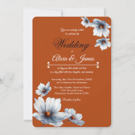 Terracotta Blauwe Bloemen Chic Anemoon Herfst Huwe Kaart