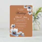 Terracotta Blauwe Bloemen Chic Anemoon Herfst Huwe Kaart (Staand voorkant)