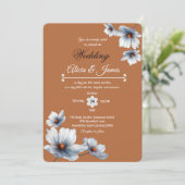 Terracotta Blauwe Bloemen Chic Anemoon Herfst Huwe Kaart (Staand voorkant)