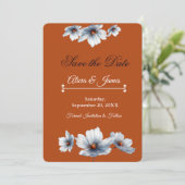 Terracotta Blauwe Bloemen Chic Anemoon Herfst Huwe Save The Date (Staand voorkant)
