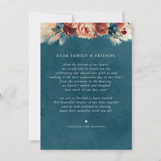 Terracotta Blauwgroen Blue Weddenschap Foto Bedankkaart (Achterkant)