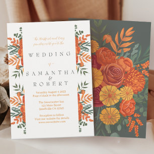 Terracotta Blauwgroen Boho Herfst Bloemenrand Kaart