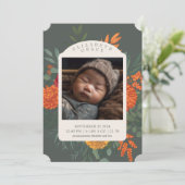 Terracotta Blauwgroen Herfst Bloemen Geboorteaanko Kaart (Staand voorkant)