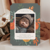 Terracotta Blauwgroen Herfst Bloemen Geboorteaanko Kaart