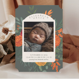 Terracotta Blauwgroen Herfst Bloemen Geboorteaanko Kaart