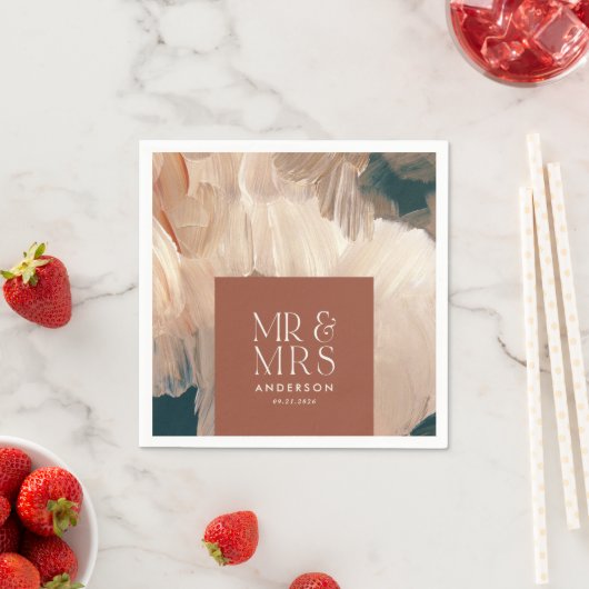 Terracotta blauwgroen Mr & Mrs moderne bruiloft Servet (Insitu)