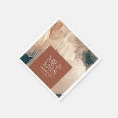 Terracotta blauwgroen Mr & Mrs moderne bruiloft Servet (Hoek)