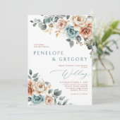 Terracotta Blauwgroen Neutrale Waterverf bloemenbr Kaart (Staand voorkant)