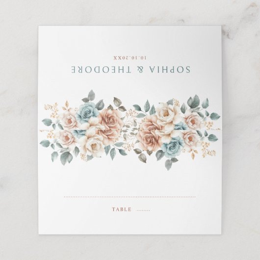 Terracotta Blauwgroen Neutrale Waterverf bloemenbr Plaatskaartje (Buitenkant ongevouwen)