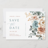 Terracotta Blauwgroen Neutrale Waterverf bloemenbr Save The Date (Voorkant)