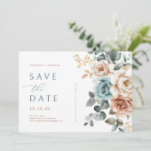 Terracotta Blauwgroen Neutrale Waterverf bloemenbr Save The Date (Staand voorkant)