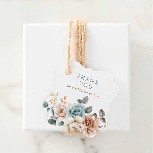 Terracotta Blauwgroen Neutrale Waterverf Dank u Bedankjes Labels (In situ)