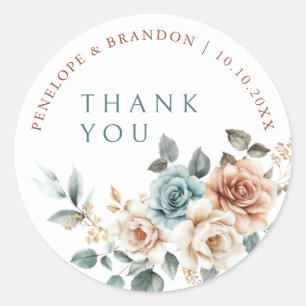 Terracotta Blauwgroen Neutrale Waterverf flora dan Ronde Sticker