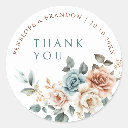 Terracotta Blauwgroen Neutrale Waterverf flora dan Ronde Sticker (Voorkant)