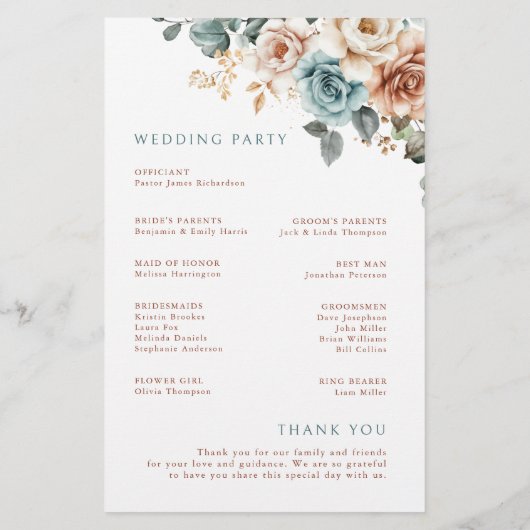 Terracotta Blauwgroen Neutrale Waterverf Trouwprog (Achterkant)