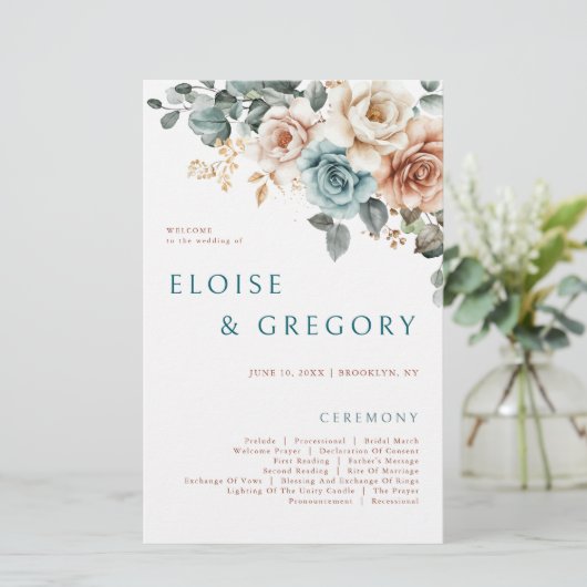 Terracotta Blauwgroen Neutrale Waterverf Trouwprog (Staand voorkant)