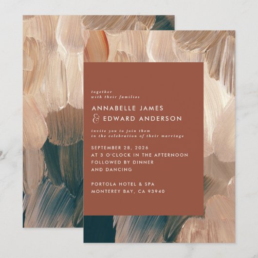 Terracotta blauwgroen schildintermoderne, stijlvol save the date (Voorkant / Achterkant)