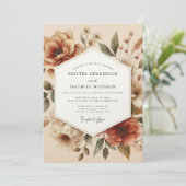Terracotta Bloei Herfst Romantische Bruiloft Kaart (Staand voorkant)