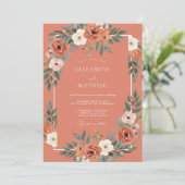 Terracotta Bloeiende Boho Bruiloft Kaart (Staand voorkant)