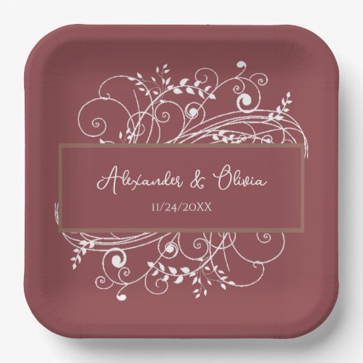 Terracotta Bloeiende Bruiloft Douche Papier Borden Papieren Bordje (Voorkant)