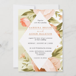 Terracotta Bloeiende Roos Hydrangea Bruiloft Kaart