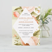Terracotta Bloeiende Roos Hydrangea Bruiloft Kaart (Staand voorkant)