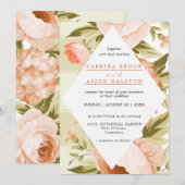 Terracotta Bloeiende Roos Hydrangea Bruiloft Kaart (Voorkant / Achterkant)
