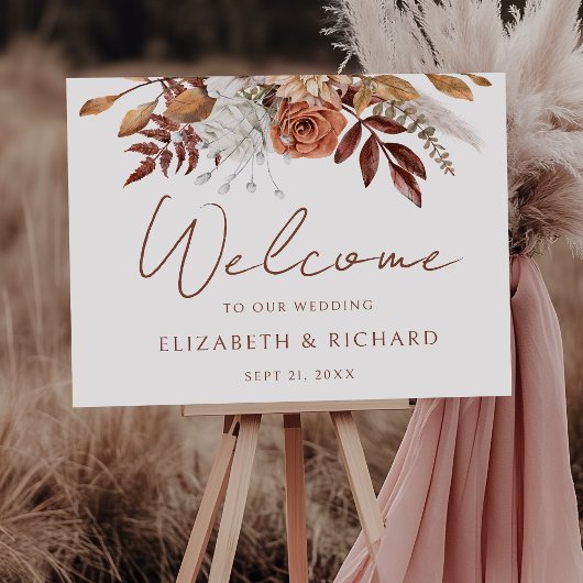 Terracotta Bloem Boho Herfst Bruiloft Welkom Poster