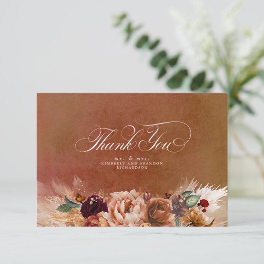 Terracotta Bloem Boho Kleine Trouw Dank Je Bedankkaart (Staand voorkant)