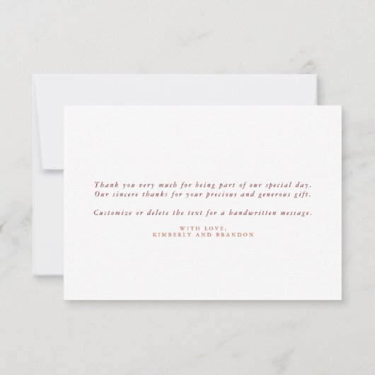 Terracotta Bloem Boho Kleine Trouw Dank Je Bedankkaart (Achterkant)