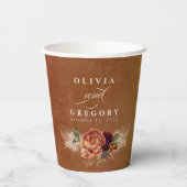 Terracotta Bloem Boho Modern Herfst Bruiloft Papieren Bekers (Achterkant)